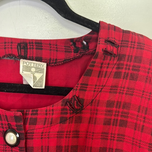 Pottery Vintage Croppwd Red Plaid Women's Jacket - Picture 5 of 11